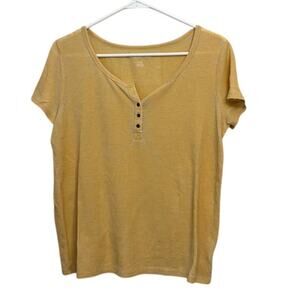 American Eagle Waffle Knit Pullover Cozy Henley Tee Shirt Top Yellow Medium